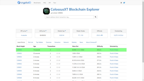 ColussusXT cryptocurrency Block Explorer