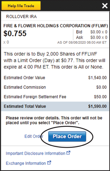 placing cannabis stock order