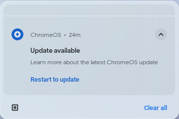Screenshot showing ChromeOS update notification