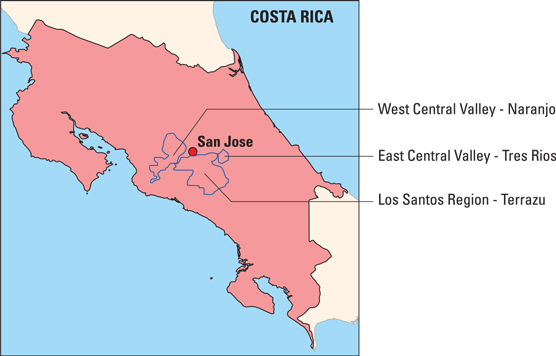 Coffee-growing regions in Costa Rica.