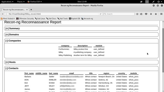 A sample recon-ng HTML report.