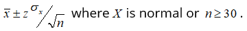 confidence interval for one population mean <em>μ<sub>x</sub></em> with standard deviation known