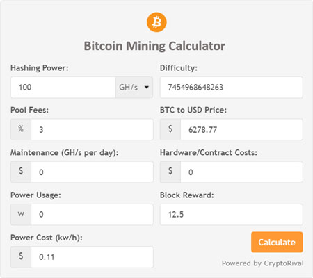 cryptocurrency mining calculator