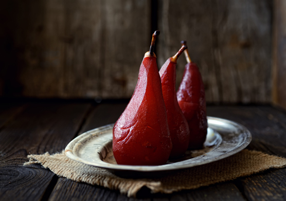wine-poached pears