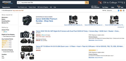 Amazon Canon search results