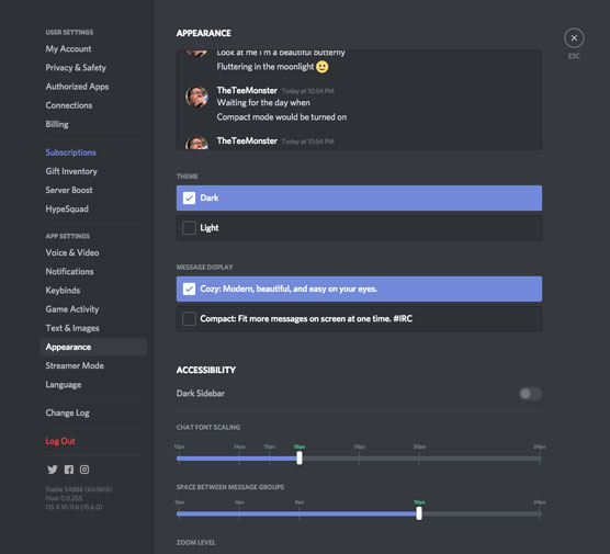Discord appearance options