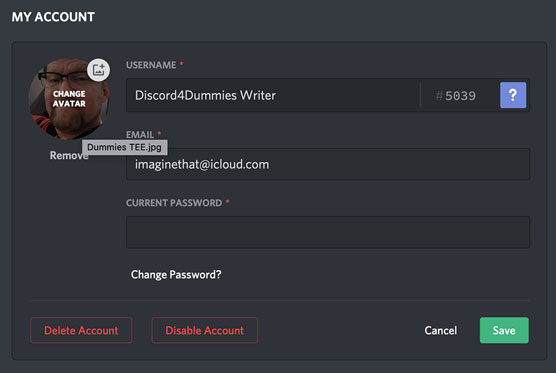 My Account in Discord