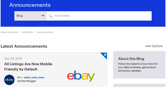 eBay Announcements Board