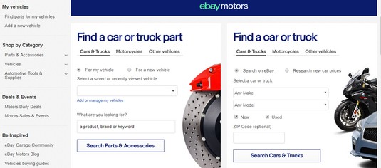 eBay motors home page