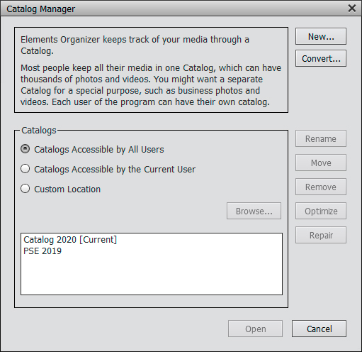 The Catalog Manager dialog box.