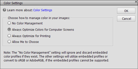 The Color Settings dialog box.