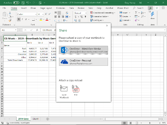 Saving the Excel workbook to be shared and co-authored to OneDrive.