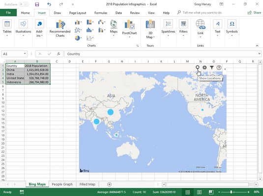 Bing Maps infographic in Excel worksheet