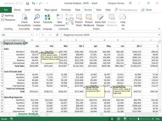 comments in review Excel 2019