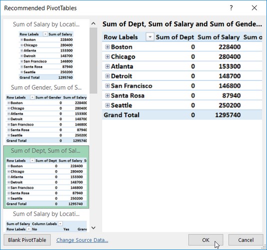 create new Excel pivot table
