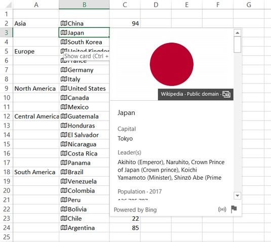 special data types Excel 2019