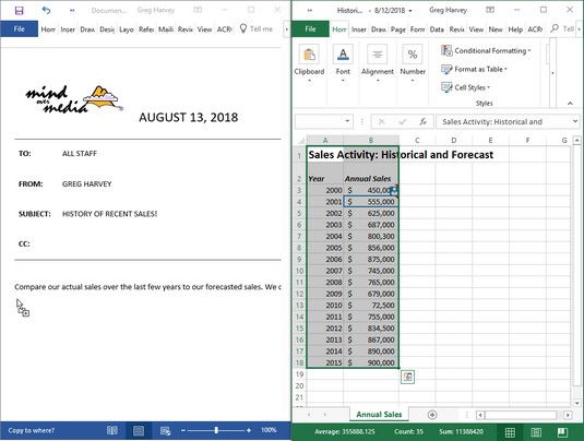 copying Excel data into Word