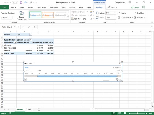 Excel pivot table filtered with timeline 