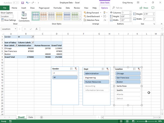 filtered Excel pivot table