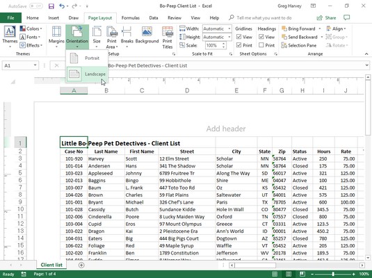 Landscape mode Excel 2019