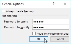 Excel 2019 password protection