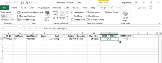 record of the data list Excel 2019