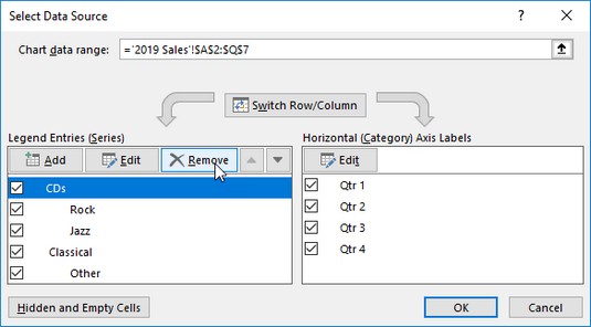 select data source for Excel chart