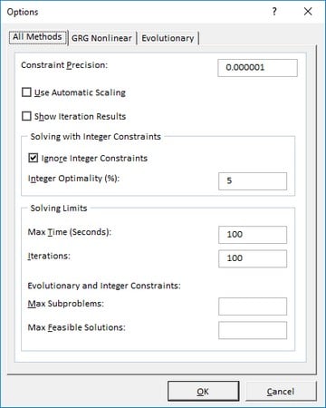 Modifying Solver solution options in Excel