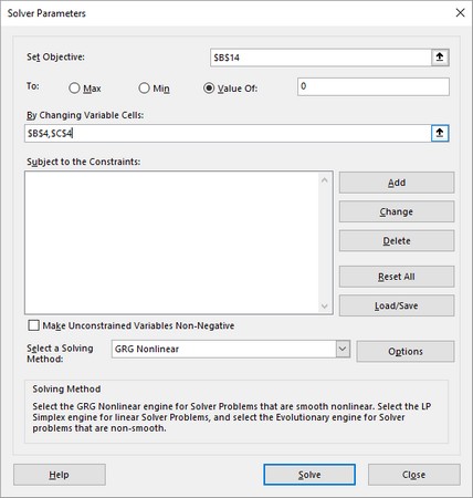 Solver Parameters Excel