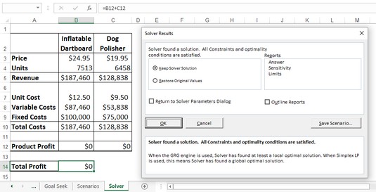 Excel Solver results