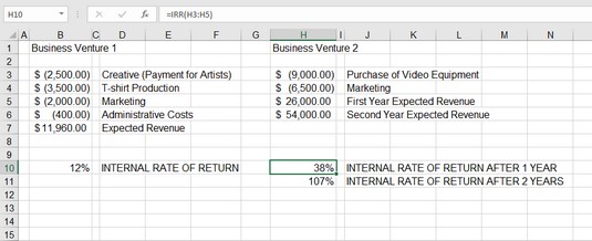 compare return Excel IRR