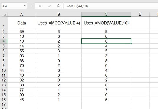 Excel MOD function