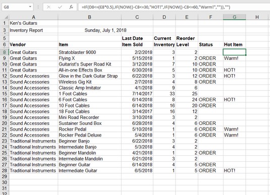 Using Excel IF function