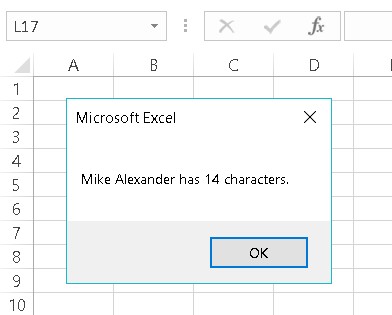 Excel VBA calculating length