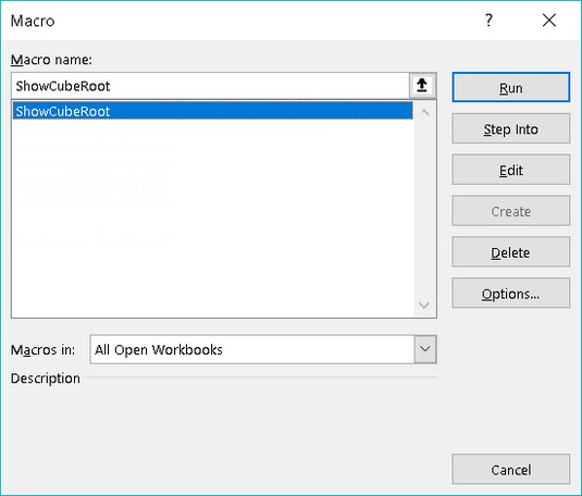 Macro dialog box Excel VBA