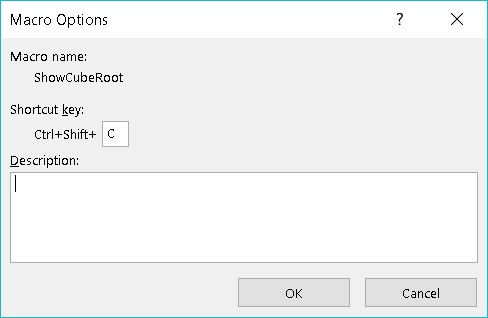 Macro Options dialog box Excel VBA