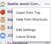 unpin shortcut Facebook