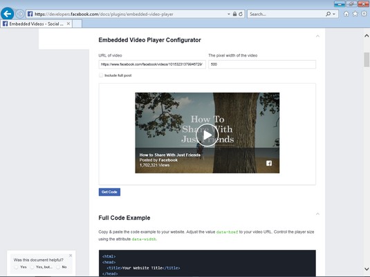 Embedded Videos Plugin Facebook