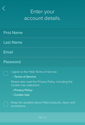 Fitbit Account Details screen