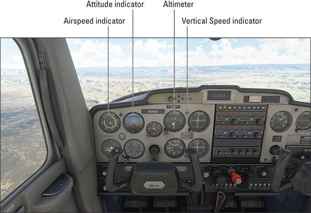 Screenshot showing an analog cockpit