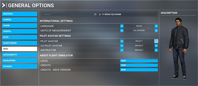 Screenshot showing pilot avatar options