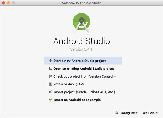 Android Studio Welcome screen