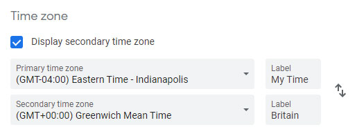 Calendar's time zones