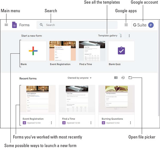 Google Forms home page