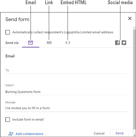 Send Form dialog