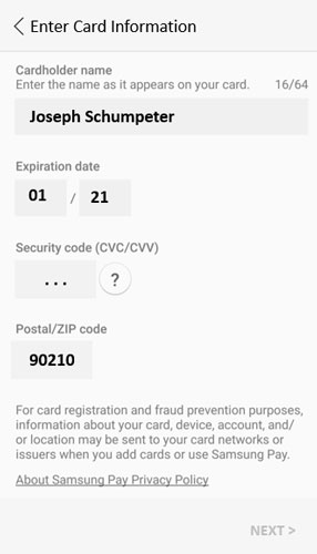 Samsung Pay credit card data