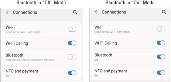 The Bluetooth Settings screens.