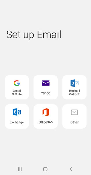 Email app setup screen
