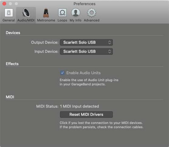 The Audio/MIDI Preferences pane.