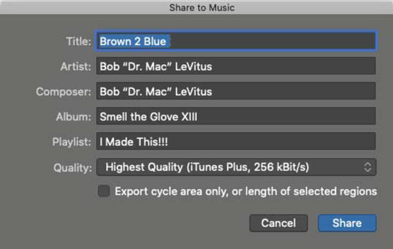 sharing music with GarageBand